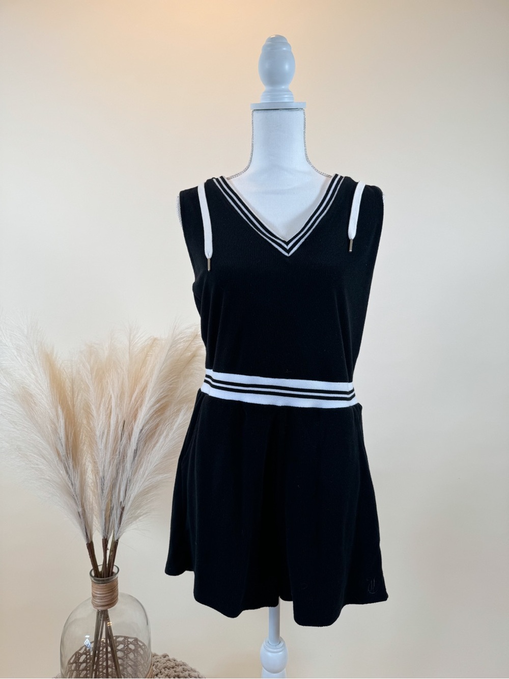 Juicy Couture Black and White Sleeveless V-Neck Romper